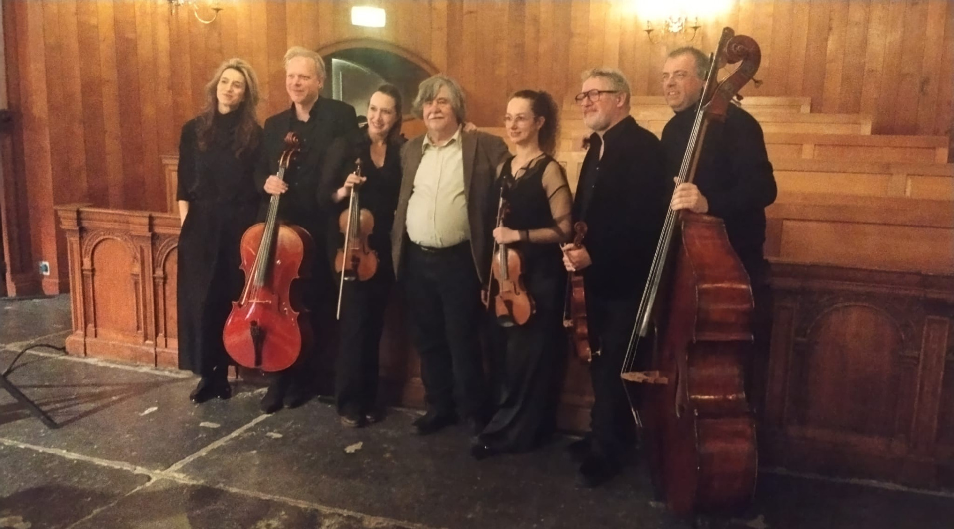 Autor VG s Matangi Quartet; vľavo čembalistka Małgorzata Sarbak, vpravo kontrabasista Marijn van Prooijen